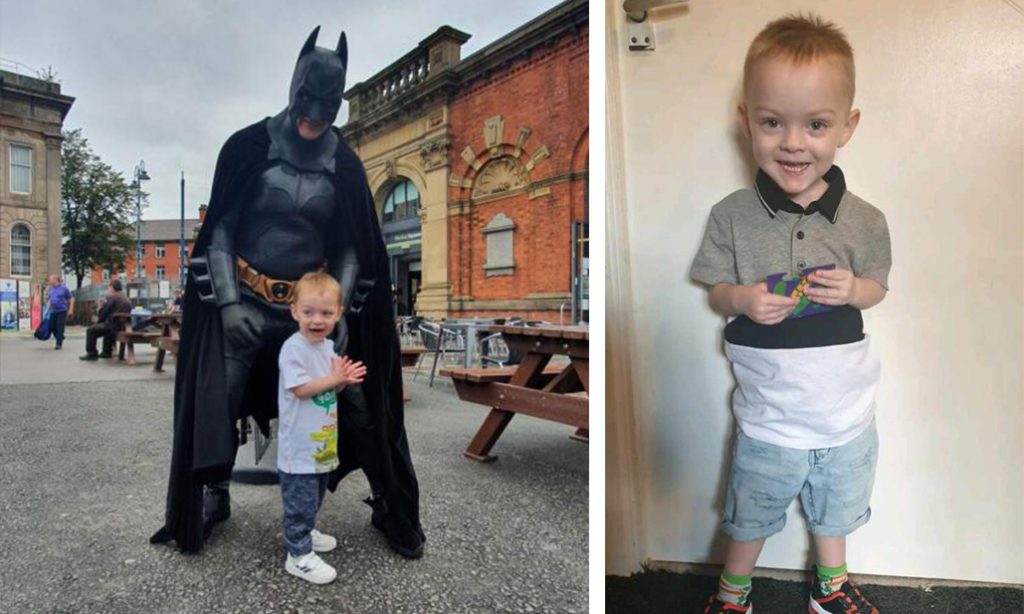Graham with Batman and Graham as a toddler